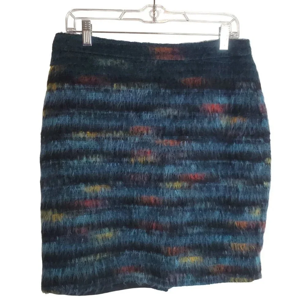 Anthropologie Maeve 10‎ Petite Blue Multicolor Furry Pencil Skirt Boho Statement
